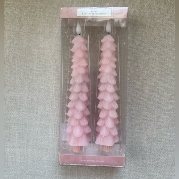 Pink Christmas Tree LED Taper Candles with Timer Set of 2 NWT - Picture 1 of 3